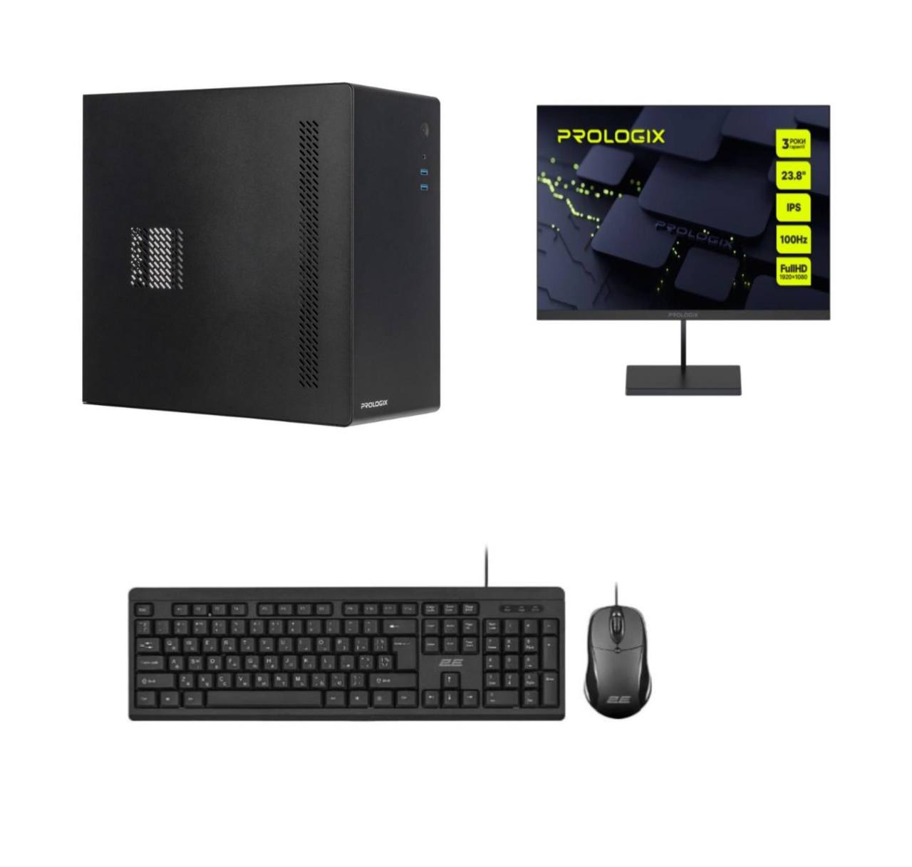 Системний блок Prologix PRO+ (i5-12400F 2.5GHz/H610/32G/SSD-1TB/RTX3050-6GB/Wi-Fi-AC/500W/WIN 11 PRO UKR/монітор 23,8"/клавіатура+миша)